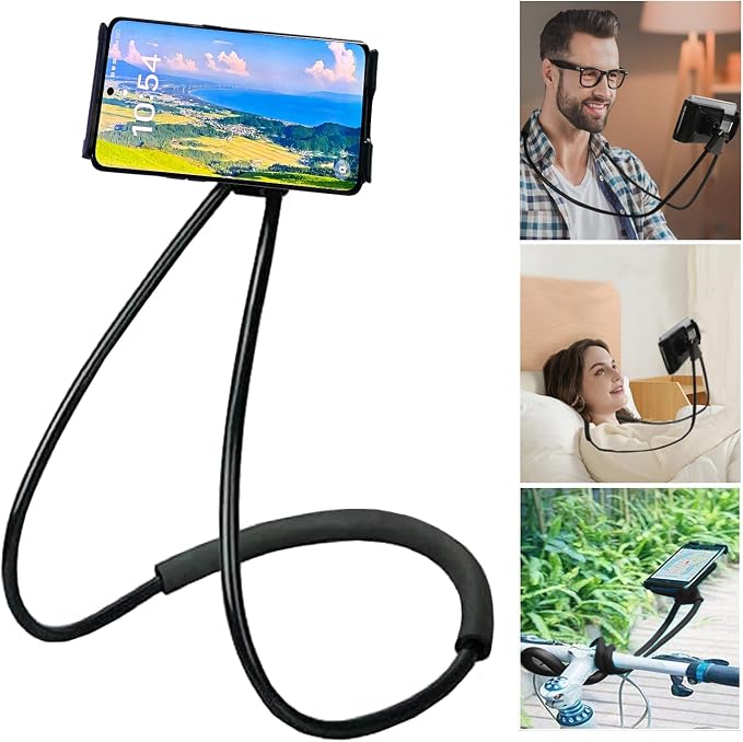 Lazy Cell Phone Holder, Universal Cell Phone Holder for Smart Mobile Phone,Hanging on Neck Cell Phone Mount Holder ,Hands-Free Mobile Phone Holder on Bed/Tableb, 27.6'' Length for 4.7''-6.7'' Size