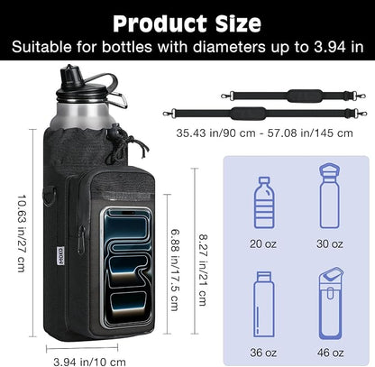MoKo Magnetic Gym Bag, Magnetic Water Bottle Holder with Clear Phone Pouch, Built-in 4 Magnets Fitness Bag for Men and Women Compatible with Most Water Bottles, Gym Accessories Gifts, Black