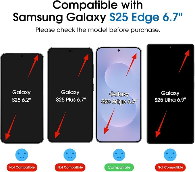amFilm Auto-Alignment OneTouch for Samsung Galaxy S25 Edge 6.7" Screen Protector + Camera Lens Protector, Tempered Glass, 30 Seconds Installation, Bubble Free, Case Friendly, Anti-Scratch [2+2 Pack]