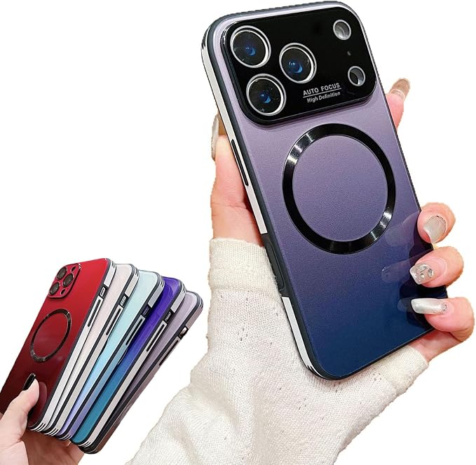 Gradient Glass-Gloss Case for iPhone 17/16/15/14/13 Series - Magnetic Case with Full Camera Lens Protector, Scratch Resistant Gradient Glass Back Cover Phone Case (Black,for iPhone 13proMax)