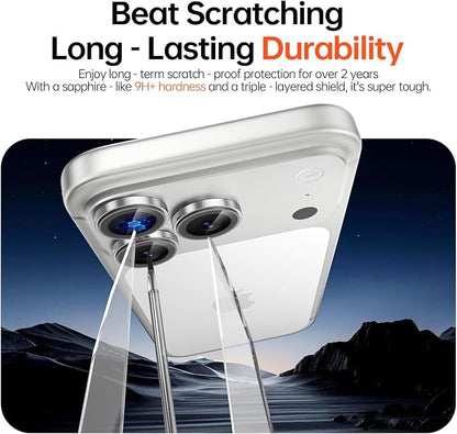 2 Pack Camera Lens Protector for iPhone 17 Pro Max/17 Pro/16 Pro Max/16 Pro/15 Pro Max/15 Pro/14 Pro Max/14 Pro [1:1 Invisible Fit] Military Grade Glass & Metal Camera Cover, Sliver