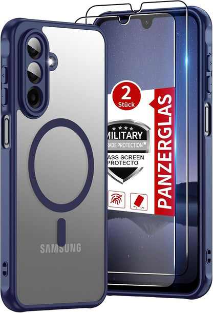 for Samsung Galaxy A17 5G Phone Case : A17 Case [Mag-Safe Fit] with Tempered Glass Screen Protector, Samsung A17 5G Case Matte Translucent Soft-Touch Skin & Full Body Protection Cell Phone A 17,Blue