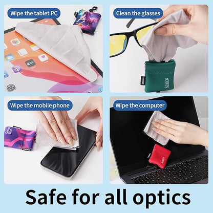SEIBER Eyeglass Cleaning Microfiber Cloth,7 x 7 inch Glasses Cloth for Sunglasses,Laptops, Cameras,Screen- with Neoprene Pouch,Self-Closing Bottom(2PCS,BKPurple)