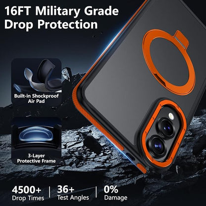 for Samsung Galaxy S25 Edge Case, Magnetic Adjustable Ring Stand [Fit for Magsafe], [Military-Grade Shockproof Protection] Phone Case with Kickstand&Ring Holder (Orange)