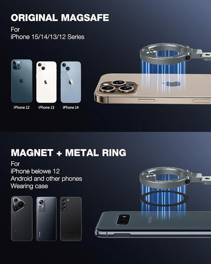 Dual Magnetic Phone Holder Compatiable with Magsafe for iPhone 16 15 14 13 12 Pro Max Plus Series, 1/4" Screw Tripod Mount, Gym Magnetic Phone Stand Travel(Silver)