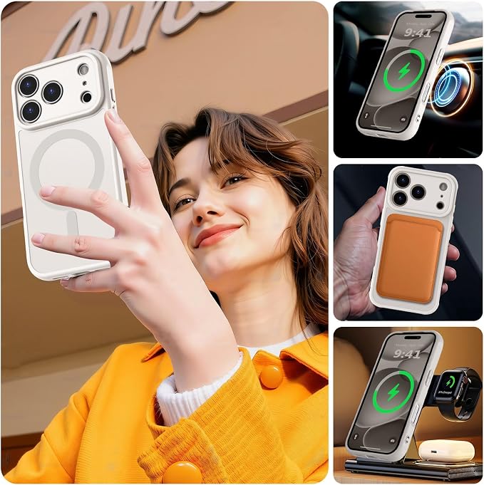MOCCA Magnetic for iPhone 17 Pro Case, (Compatible with Magsafe) (16FT Military Grade Protection) Full Camera Protection Anti-Fingerprint Slim Translucent Matte Phone Cover 6.3",Stone