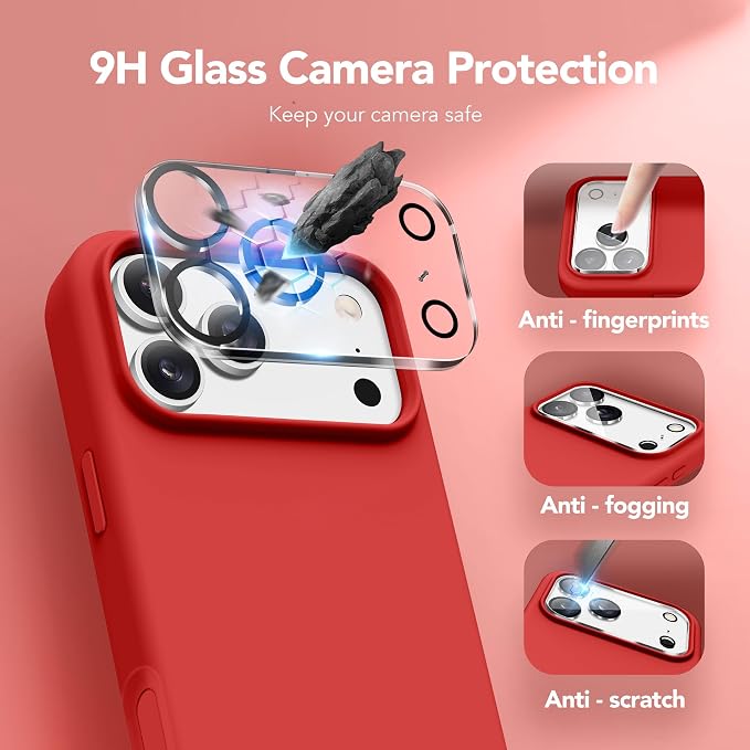 GONEZ Magnetic for iPhone 17 Pro Max Case, Compatible with MagSafe, [Screen Protector + Camera Lens Protector], Liquid Silicone Anti-Scratch Shockproof Protective Phone Case 6.9 inch, Red