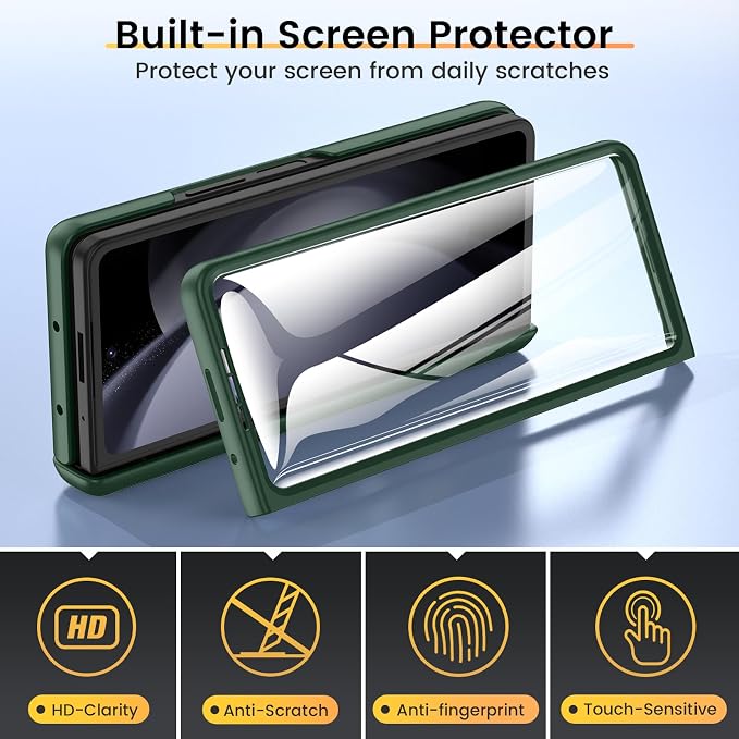 VEGO for Z Fold 5 Case with Hinge Protection & Screen Protector, Green | Built-in 360° Magnetic Kickstand, Slide Camera Cover, Full Body Protective Case for Samsung Fold 5