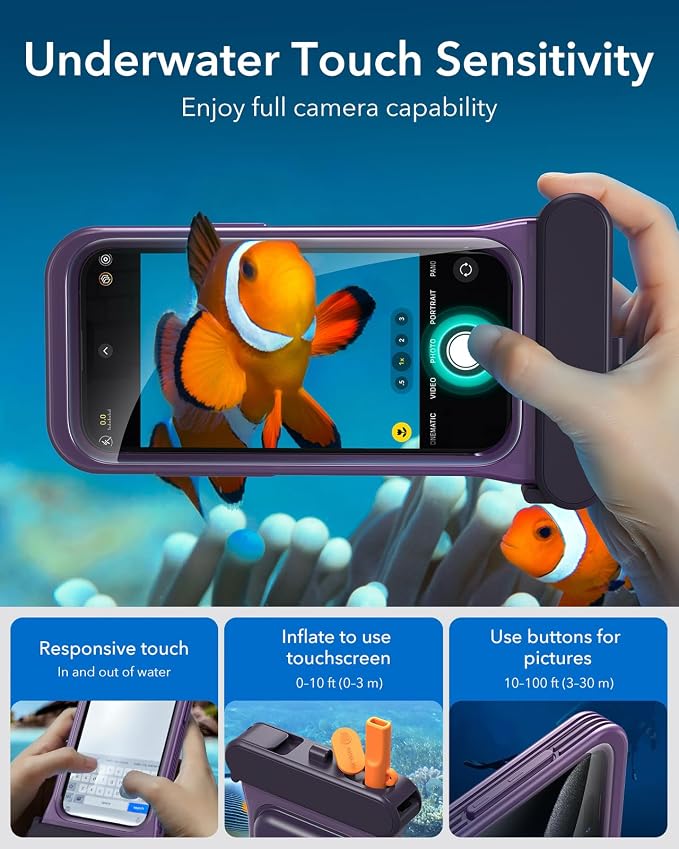 ESR Waterproof Phone Pouch for iPhone 13 Pro / 14 Pro / 15 Pro, Underwater Touch Sensitivity, IPX8 Floating Waterproof Cellphone Case with Lanyard, Dry Bag for Snorkeling, Purple