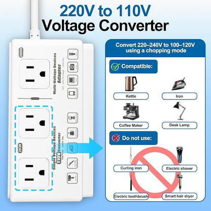 220v to 110v Travel Voltage Converter: International Universal Voltage Converter US to Europe Power Strip Plug Transformer - 2000W Electric Hair Dryer Step Down Outlet Converters for European UK EU
