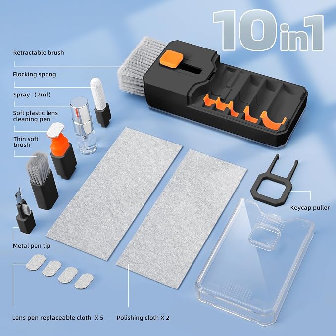 Ordilend 10-in-1 Keyboard Cleaner and Laptop Cleaning Kit - Professional Computer Screen-Safe Tools for MacBook and Electronics - Portable Brush Set for Gamers and Remote Professionals