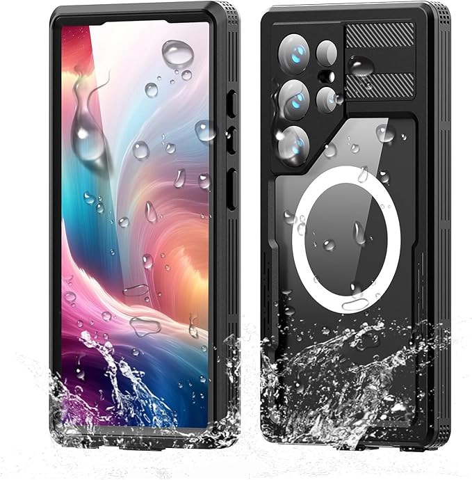 Guppy for Galaxy S25 Ultra Magnetic Waterproof Case, Built-in Screen Protector [IP68 Waterproof][14FT Military Drop proof]360° Full Body Protection Dustproof Shockproof Heavy Duty Rugged Case, Black