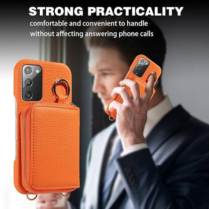 Wallet Case for Samsung Galaxy Note 20 5G with Shoulder Strap Ring Buckle, PU Leather Flip Organ Purse, Card Holder Stand Phone Cover for Note20 Notes 20s Twenty Not S20 Women Men Orange