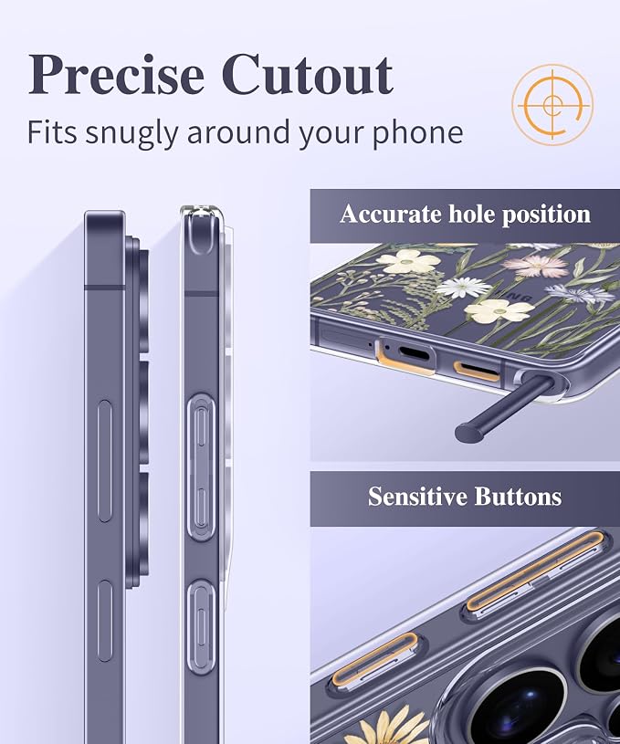 GVIEWIN for Samsung Galaxy S26 Ultra Case, Clear Floral Slim Shockproof Protective Women Phone Case, Non-Yellowing, with Screen Protector & Camera Lens Protector for S26 Ultra 6.9", Vibrant Spring