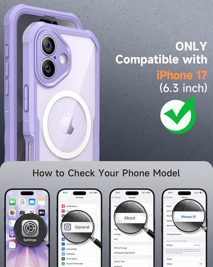seacosmo for iPhone 17 Case, Full Body Bumper with Built-in Tempered Glass Screen Protector and Camera Lens Protection, Compatible with MagSafe, Shockproof 17 Phone Case, 6.3", Light Purple