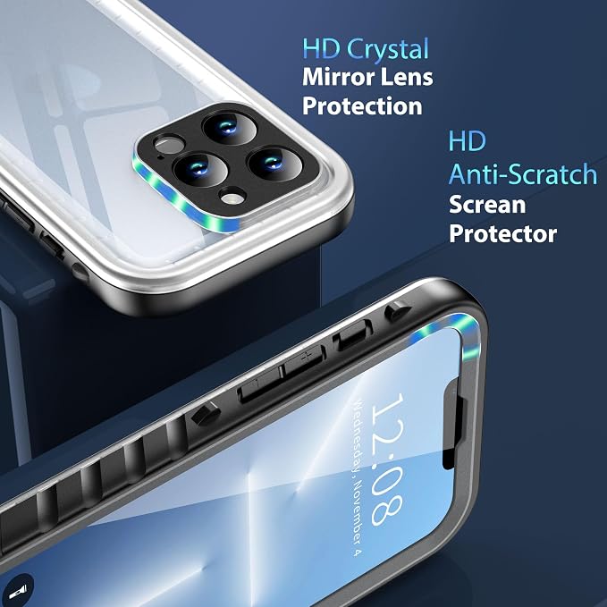 SPORTLINK for iPhone 13 Pro Max Waterproof Case - Shockproof Dustproof Phone Case with Screen Protector, Full Body Protective Case for iPhone 13 Pro Max Cover 6.7'' Black/Frosted Clear
