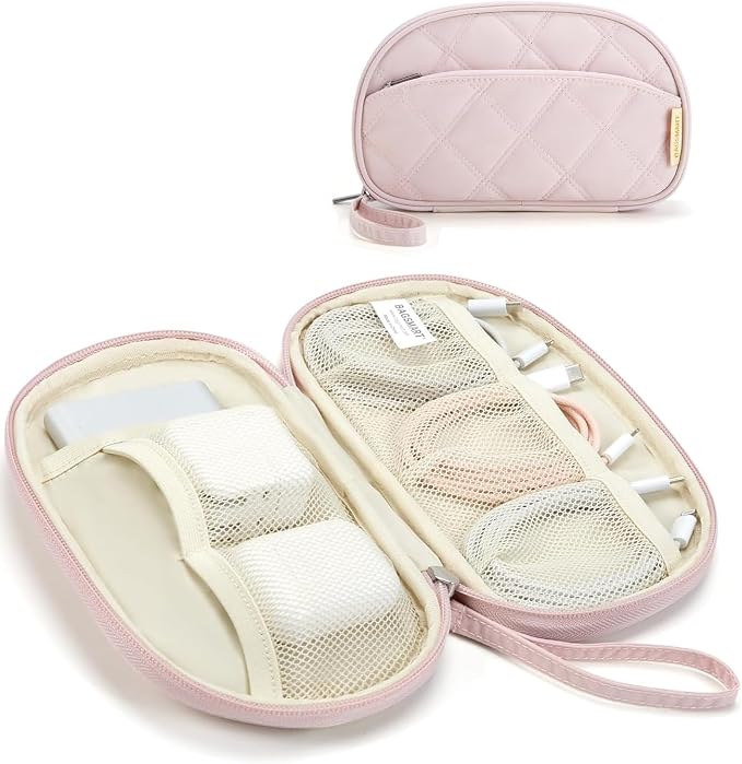 BAGSMART Cord Organizer Travel Cable Bag, Compact Tech Electronic Organizer Travel Case, Essentials for Charger, Cable, Phone, Flash drive - Pink