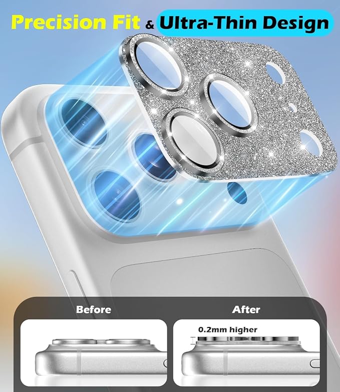 imluckies Compatible with iPhone 17 Pro Camera Lens Protector Bling, Ultra HD Tempered Glass Shiny Diamond Camera Plate Sparkle Screen Protection, 9H Anti-Scratch & Easy Install, Glitter Gray