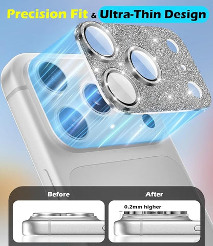 imluckies Compatible with iPhone 17 Pro Camera Lens Protector Bling, Ultra HD Tempered Glass Shiny Diamond Camera Plate Sparkle Screen Protection, 9H Anti-Scratch & Easy Install, Glitter Gray