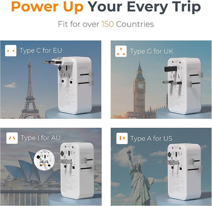 TESSAN Universal Travel Adapter 70W, Type C G A I | Ultra Thin, 4 USB Ports (3 USB C), Worldwide Plug for US to European UK Australia Spain France Ireland