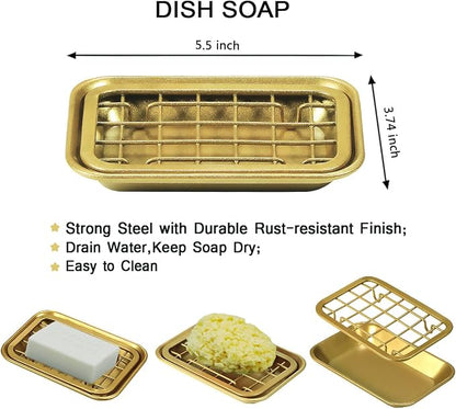 SheeChung 8PCS Mason Jar Bathroom Accessories Set Complete - Soap Dispenser, Toothbrush Holder, 2pcs Qtip Holders, Flower Vase, Soap Holder, Vanity Tray, Toilet Paper Storage, Bathroom Decor - Gold