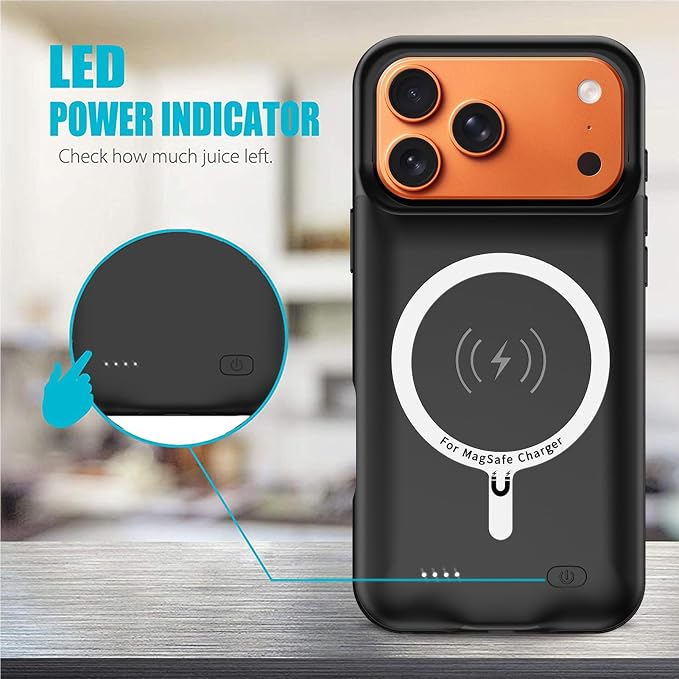Battery Case for iPhone 17 Pro, Full Encircle 10000mAh High Capacity Rechargeable Portable Charger Case Extended Battery Pack for iPhone 17 Pro(6.3 inch) Wireless Charging Cover with Carplay-Black