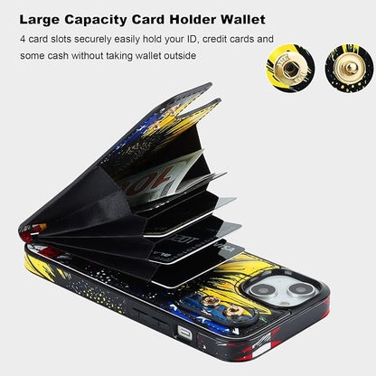 HAOPINSH for iPhone 13/ iPhone 14 Wallet Case with Card Holder, 360°Rotation Ring Kickstand, American Flag Sunflowers Pattern, RFID Blocking Leather for Girls Women, Double Buttons Flip Cover 6.1"