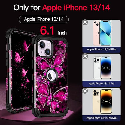 Casetego for iPhone 13 Case,iPhone 14 Case,Three Layer Heavy Duty Sturdy Shockproof Protection Full Rugged Hard PC+Soft TPU Bumper Protective Girls Case for Apple iPhone 13/14 6.1 inch,Dark