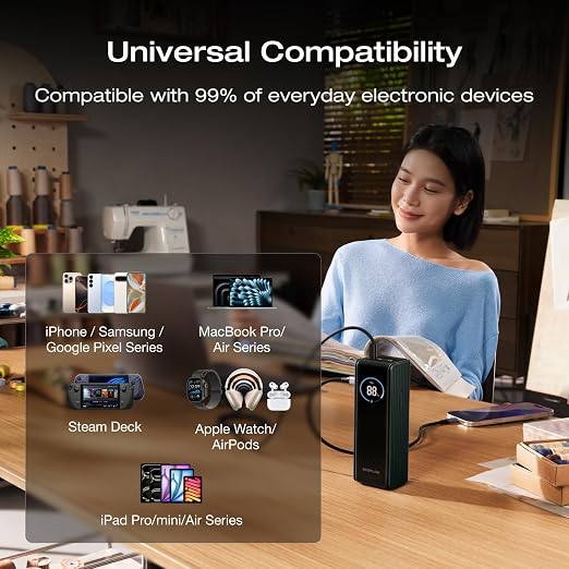 EF ECOFLOW Laptop Power Bank, 25,000mAh 170W Portable Charger with Dual 140W USB-C Ports, Smart Display, Flight-Approved for Travel, Fast Charging for iPhone 17/16 Series, MacBook, Samsung and More