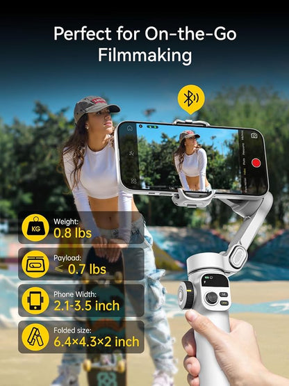 AOCHUAN Gimbal Stabilizer for iPhone, Phone Gimbal with Face/Object Tracking for Vlog Recording, 3-Axis Phone Stabilizer with 7.8' Extension Rod and OLED Display for iPhone/Android-Smart X2 White