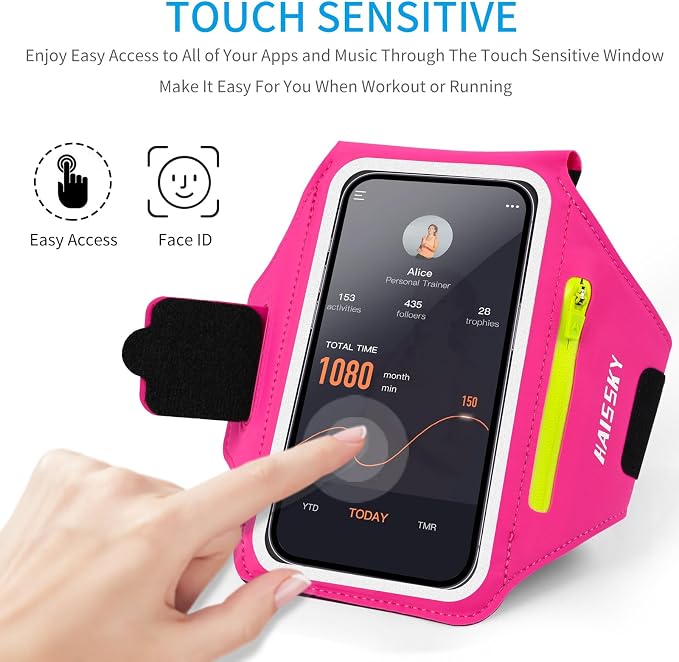 Cell Phone Running Armband with Zipper Pocket Armband Case Running Holder for iPhone 16 Pro Max/15/14 Pro Max/13/12 /11 Pro Max/XS/XR,Galaxy S20 S10,Sweatproof Arm Band with Card/Key Bag