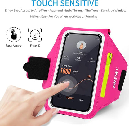 Cell Phone Running Armband with Zipper Pocket Armband Case Running Holder for iPhone 16 Pro Max/15/14 Pro Max/13/12 /11 Pro Max/XS/XR,Galaxy S20 S10,Sweatproof Arm Band with Card/Key Bag