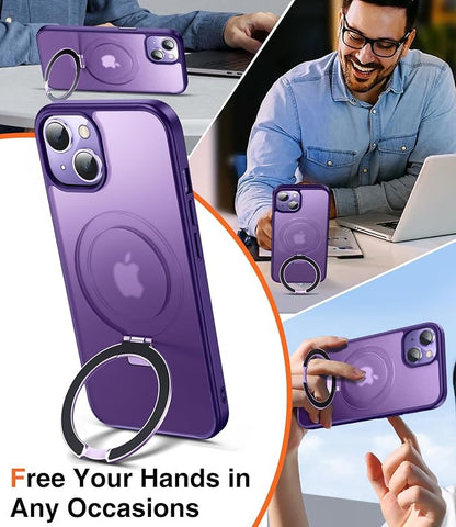 Chicfun 3-in-1 [Magnetic+Kickstand+Ring Holder] for iPhone 15 Case Stand Ring Holder Compatible with MagSafe, Magnetic Military Shockproof Protective iPhone 15 Phone Case Kickstand Cover Purple