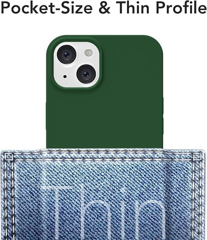 for iPhone 15 Plus/ 14 Plus Case Silicone Compatible with Magsafe Case, Ultra Slim Thin Magnetic Phone Cases Mag Safe, Cute Soft Rubber Gel Matte Wireless Charging Cover for Women, Dark Green