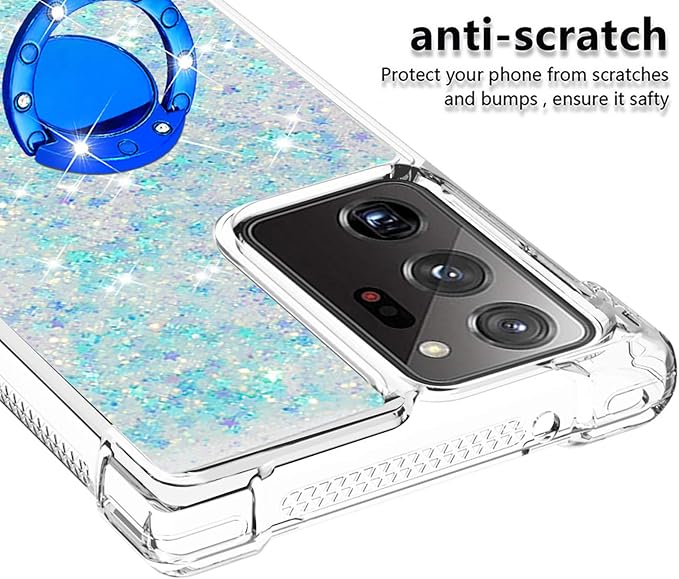 Bling Protection Case for Galaxy Note 20 Ultra, Glitter Liquid Case Silicone Bumper Case Transparent Shockproof Cover Yellowing-Resistant with Ring Holder Compatible with Samsung Galaxy Note 20 Ultra