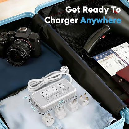 Mapambo 2000W 220V to 110V Converter for Hair Dryer, Voltage Converter US to Europe, Converter for European Travel with Type G C I L, Universal Travel Adapter with 2 USB-C 2 USB-A (Gray)