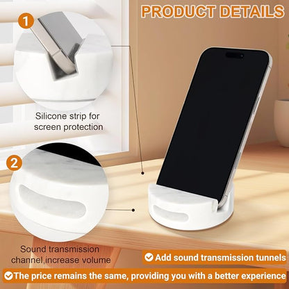 CHISELED ST DF SK Elegant and Versatile White Marble Phone Stand with Sound Amplified Output iPhone Phone Holder Function for Office Desk,Kitchen Counter,Bathroom,and Bedside