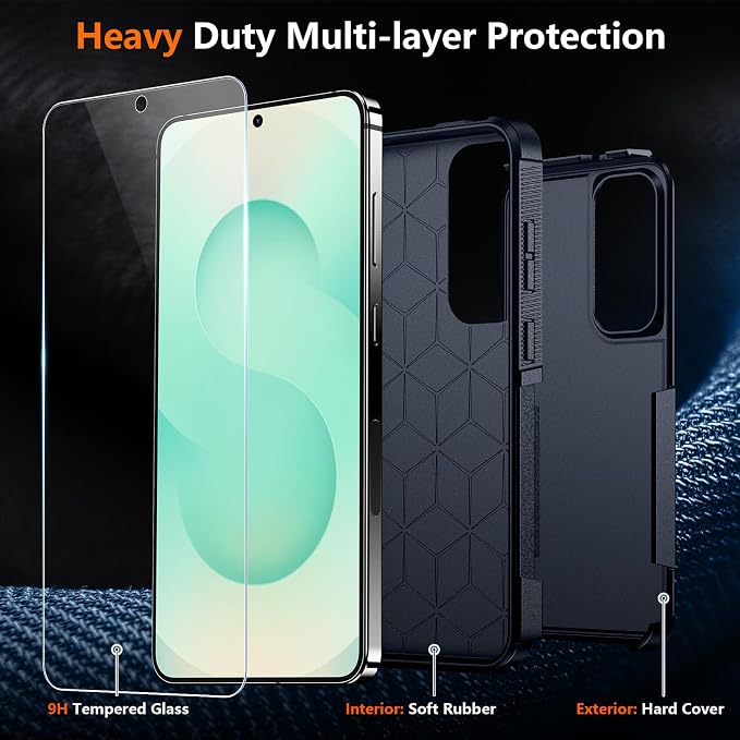 SPIDERCASE Designed for Samsung Galaxy S25 Case, [10 FT Military Grade Drop Protection], 2 Pack [Tempered Glass Screen Protector+Camera Lens Protector] Heavy Duty Shockproof Case,Deep Blue