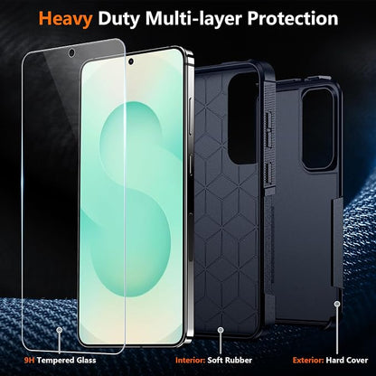 SPIDERCASE Designed for Samsung Galaxy S25 Case, [10 FT Military Grade Drop Protection], 2 Pack [Tempered Glass Screen Protector+Camera Lens Protector] Heavy Duty Shockproof Case,Deep Blue