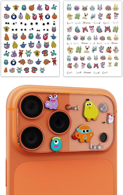 2-Pack Camera Lens Protector for iPhone 17 Pro Max, Premium Acrylic Cover, Case Friendly, Lens Opening Design, No Affect on Night Shots, Featuring DIY Cartoon Stickers - Monster