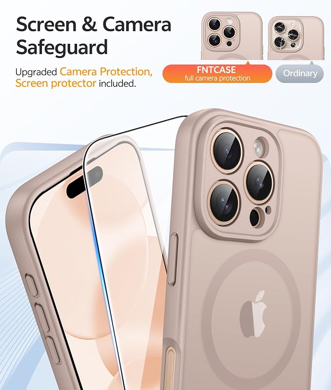 FNTCASE for iPhone 16 Pro Max Case: [Compatible with Magsafe] Translucent Matte Cases with [Full Camera Protection] [Screen Protector] Military Grade Shockproof Protective Phone Cover - Desert Gold