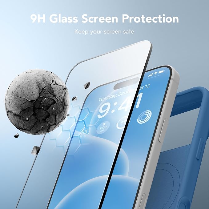 GONEZ Magnetic for iPhone 17 Pro Case, Compatible with MagSafe, [Screen Protector + Camera Lens Protector], Liquid Silicone Anti-Scratch Shockproof Protective Phone Case 6.3 inch, Lake Blue