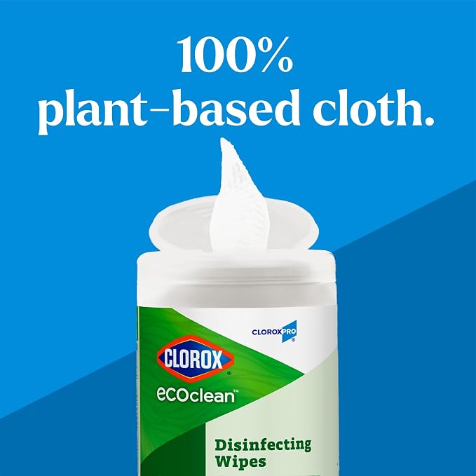 CloroxPro Clorox EcoClean Disinfecting Wipes, Multipurpose 100% Plant Based Cleaning Cloths, Antibacterial Disinfectant, Safe for Multi Surface Use, 75 Count (Pack of 6)