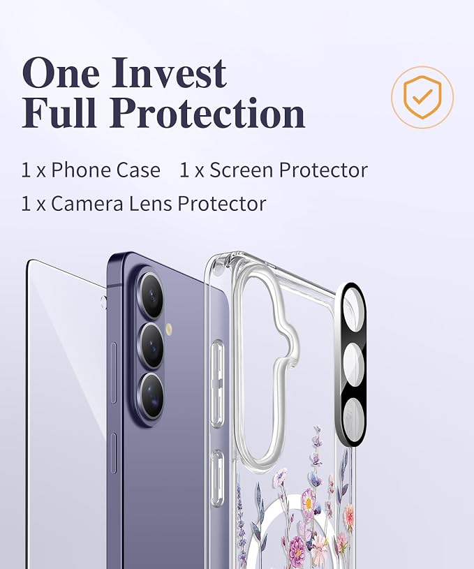 GVIEWIN for Samsung Galaxy S26 Plus Case Compatible with MagSafe, Clear Floral Shockproof Protective Women Phone Case, Non-Yellowing, Screen&Camera Lens Protector for S26 Plus 6.7",Floratopia/Colorful