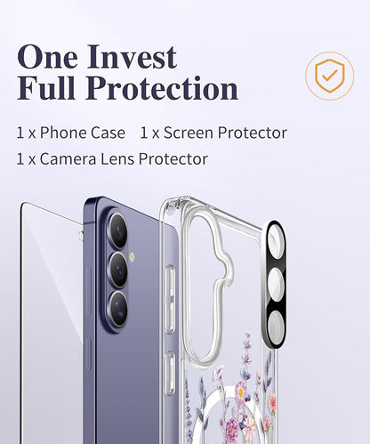GVIEWIN for Samsung Galaxy S26 Plus Case Compatible with MagSafe, Clear Floral Shockproof Protective Women Phone Case, Non-Yellowing, Screen&Camera Lens Protector for S26 Plus 6.7",Floratopia/Colorful