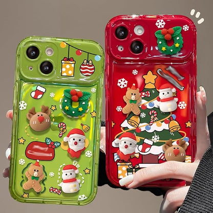 Christmas Tree Pendant Flip Mirror Case Cover for iPhone 17 16 15 14 13 Pro Max Plus, Festive Protective Phone Case with Built-in Mirror and 3D Christmas Tree Charm Celebrate (Red,17)