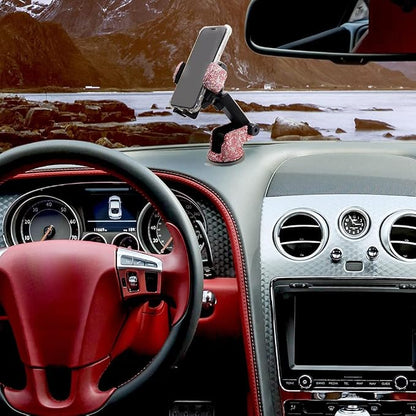 Bling Car Phone Mount Holder,Shiny Crystal Rhinestone Phone Stand for Women and Girls, Car Accessories for Windshield, Compatible with Most Cellphones (Pink)