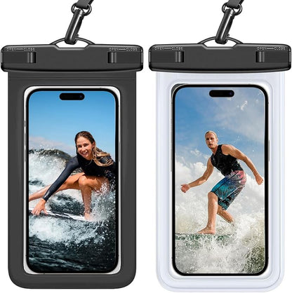 Waterproof Case Compatible with iPhone 14 Pro Max/13/12/11/XR/X/SE/8/7, Galaxy S22/S21 Google up to 7.5" IPX8 Dry Bag Vacation Essentials (Black & Clear)