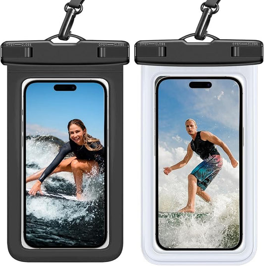 Waterproof Case Compatible with iPhone 14 Pro Max/13/12/11/XR/X/SE/8/7, Galaxy S22/S21 Google up to 7.5" IPX8 Dry Bag Vacation Essentials (Black & Clear)