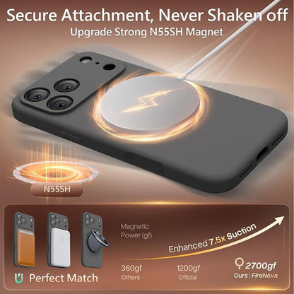FireNova Magnetic for iPhone 17 Pro Case, Compatible with MagSafe, [Integrated Silicone Camera Control Button] [Camera Protection] Anti-Scratch Microfiber Lining Phone Case, 6.3", Space Gray